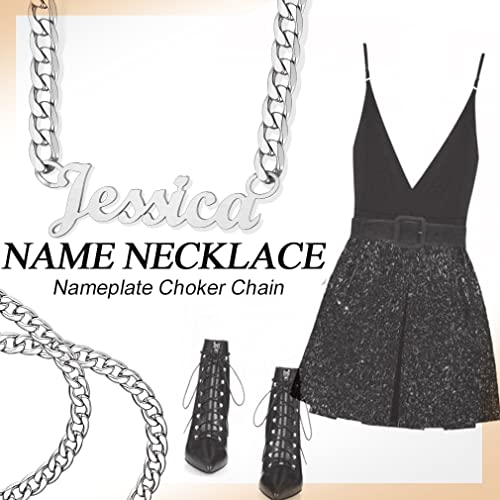 Custom4U Personalized Cuban Link Chain for Men Women, Silver/Black/Gold Stainless Steel Cuban Chain Names Necklace, Customized Gift for Men(with Gift Box)4