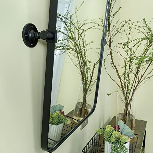 Teebarn 20” X 30” Black Metal Framed Rectangular Pivoting Bathroom Mirror, Tilting Rounded Rectangle Vanity Mirror For Wall, Vertical Hanging #TOP5