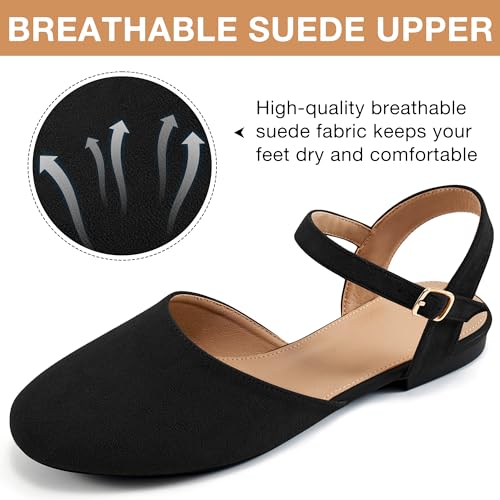 Ecetana Womens Flats Sandals Dressy Summer Comfortable Casual Fashion Round Toe Slingback Shoes with Buckle Ankle Strap4