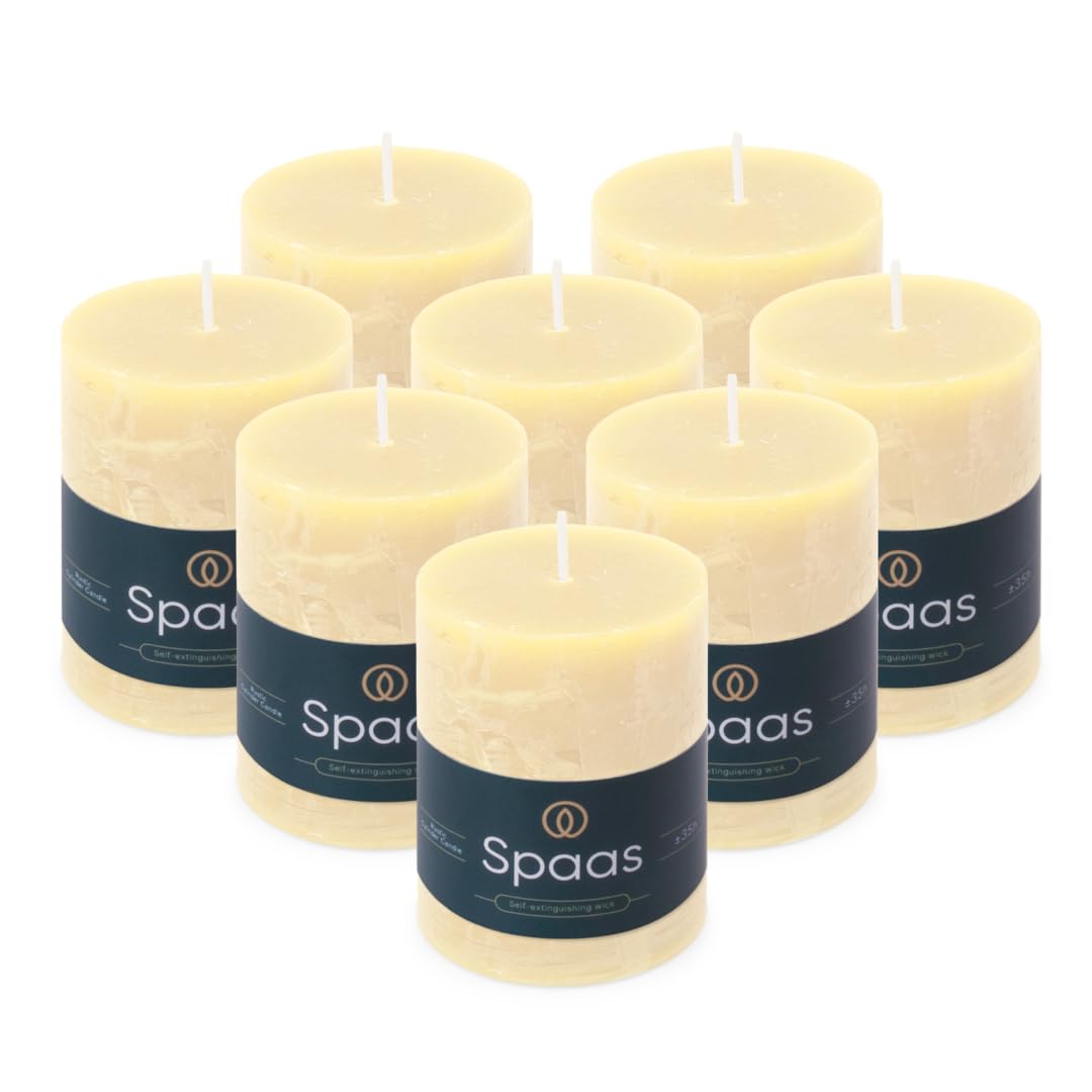 Spaas 8 Unscented Rustic Pillar Candles, 70/95mm, ± 35 Hours, Ivory — image 1