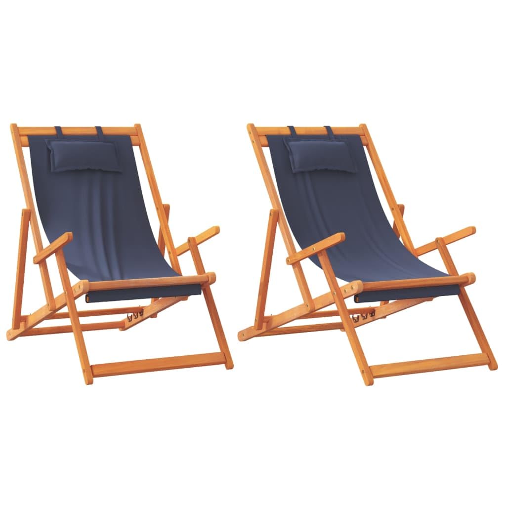 Chaises de plage pliables bleu tissu pour vos moments de détente au camping ou balcon