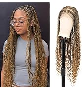 Zurffiy 36 Inch HD Full Lace Boho Braided Wigs For Women Box Braid Wig With Baby Hair Knotless Br...