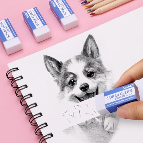 White Erasers, 6 Pack Block Pencil Erasers – Smudge-Free Latex-Free, Erasers for Kids School Supplies, Clean Erase for Homework, Office & Drawing (Art Use)