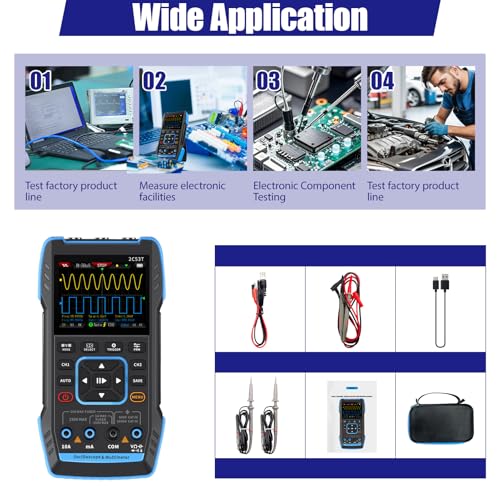 Oszilloskop Multimeter,3-In-1 Digital Oszilloskop Signal Generator, 2-kanal Zweikanal 50mhz Bandbreite, Multimeter Mit Oszilloskop Mit 250ms/S Abtastrate, 19999 ZäHlungen