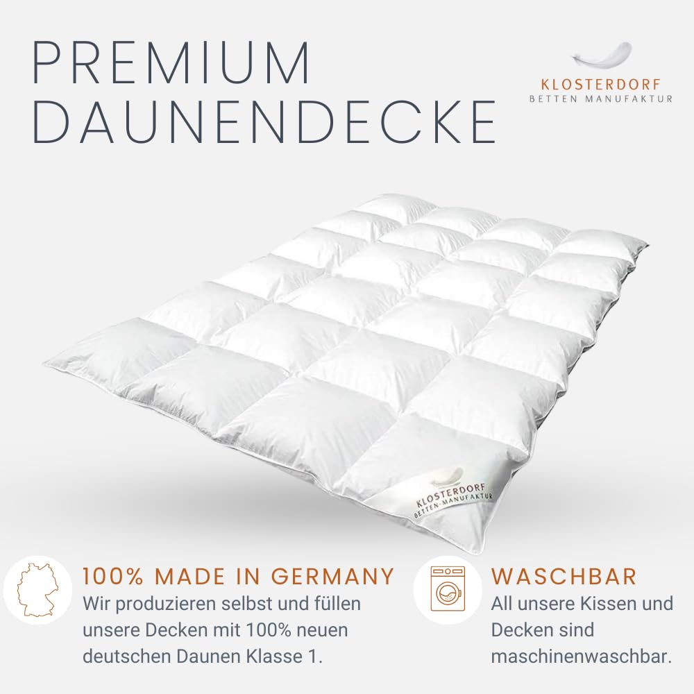 Klosterdorf Bettenmanufaktur Premium Sommerdecke - ''Heimatliebe'' - 135x200 cm - 220 Gramm - EXTRA LEICHT - Daunendecke - Bettdecke - Handarbeit aus Deutschland - Für einen gesunden Schlaf