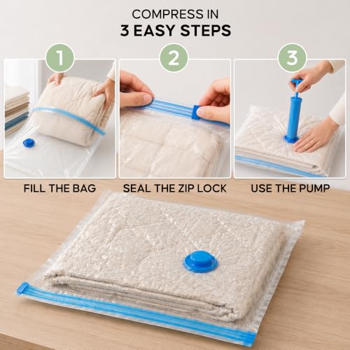 Image of DALUCI Vacuum Bags for Clothes with Pump, Vacuum Storage Bags, Space Saver Compression Bags, Airtight Reusable Vacuum Packing Bags for Travel, Blanket, Bedding & Quilt Storage, Pack of 5