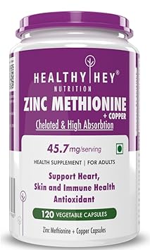 Healthyhey Nutrition Zinc Methionine Plus Copper, Supports Immune and Antioxidant Protection - 120 Veg Capsules - image, photos