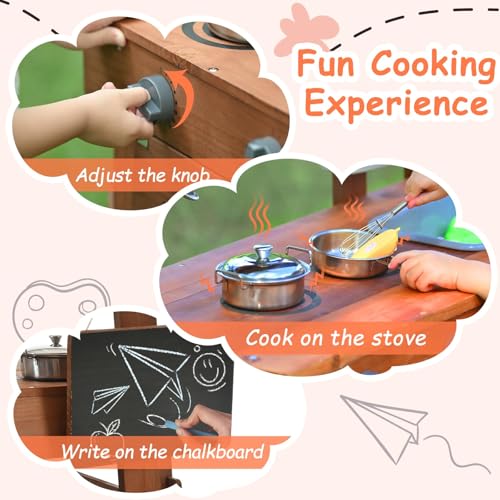 Image of Mud Kitchen for Kids Outdoor 31.5in, Wooden Play Kitchen with Accessories for Kids Play Kitchen Set with Sink, Faucet, Plants Observation Room for Backyard Garden