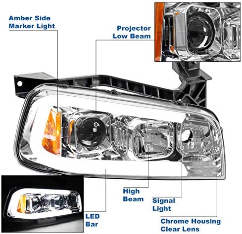 Miniatura 10 de Faros delanteros con proyector de tubo LED, color negro, compatible con Dodge Charger 2006-2010