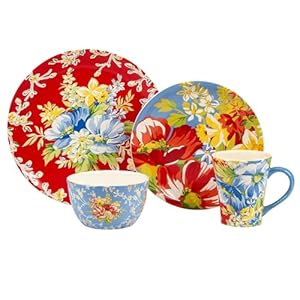 Certified international blossom 16 piece dinnerware set serice for 4 multicolor  urban country home decor