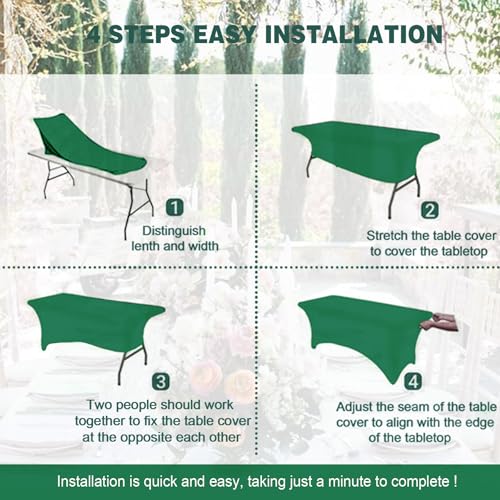 Image of FOLINS&HOME 2 Pack Emerald Green 4ft Fitted Water Resistant Tablecloth | Washable Spandex Elastic Rectangle Table Cover for 4 Foot Tables, Stretch Table Cloth for Weddings, Banquets, Parties (2 Pcs)