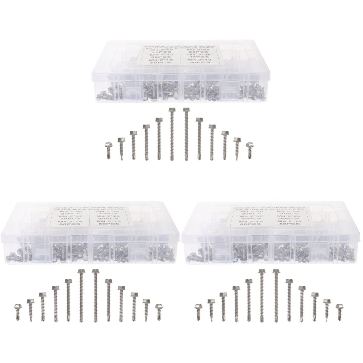 3 Sets Hex Drilling Screws Washer Head Screws Self Tapping Screws Tek Screw Screws Assortment Self Tapping Screw Assortment With Diamond 410 Stainless Steel Combination