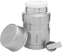 WOLFF - Pote Térmico com Dupla Parede de Aço Inox e Colher - INOX - 480ml - Pote para Marmita, Sopas, Frutas, Temperos, Bebidas - Ótima Vedação
