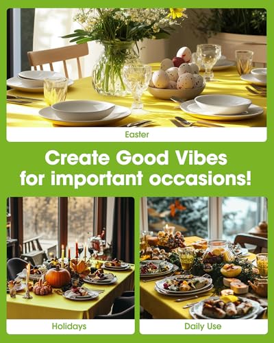 Image of Pureegg Plastic Table Cloth Disposable 8 Pack, 54 x 108 Inch Table Cloths, Easter Party, Decorative Tablecloths, Rectangle, Lemon, Pastel Plastic Cover, Leakproof & Sturdy, Yellow