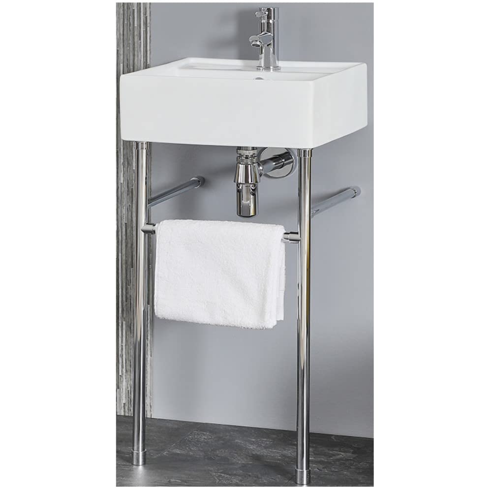 Milano Chrome Dalton White Square 1 Tap Hole Bathroom Basin Sink Washstand - 410Mm X 410Mm