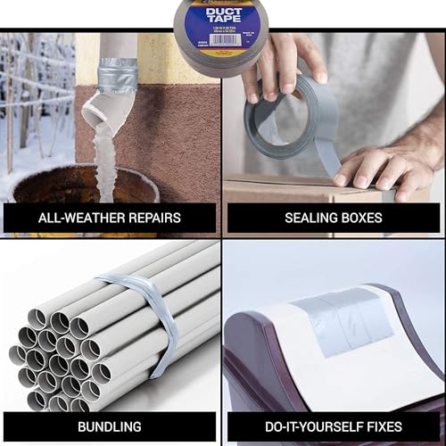 Image of Heavy Duty Silver Duct Tape 2 Pack, 1.89 Inch x 60 Yards, 48mm X 54.55M Industrial Strength Waterproof Adhesive Tape for Repairs, Sealing and DIY,