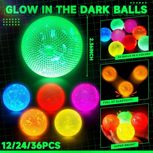 Lewtemi 12 Pcs Halloween Glow in The Dark Balls Glowing Bouncy Balls Bulk - image 2