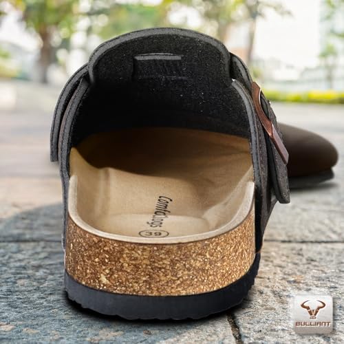 Image of BULLIANT Women Clogs-Fleece-Lined Suede Mules Slippers Nurse Shoes Unisex-Memory Foam Arch Support Cork-Footbed