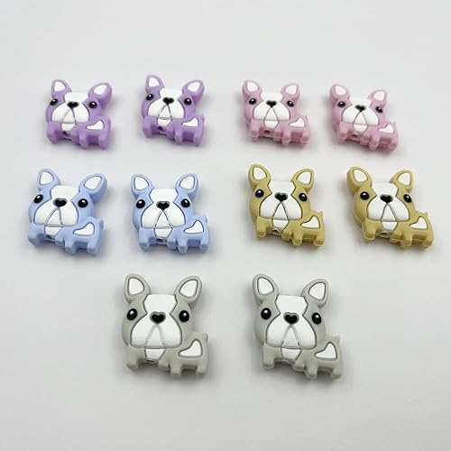 Miniatura 4 de 10 cuentas de perro de dibujos animados de animales con forma de bulldog cuentas focales para bolígrafo, cuentas espaciadoras planas sueltas para
