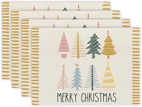 Juego de 4 manteles individuales de Navidad, 12 x 18 pulgadas, coloridos manteles individuales con diseño de árbol de Navidad, copos de nieve, color