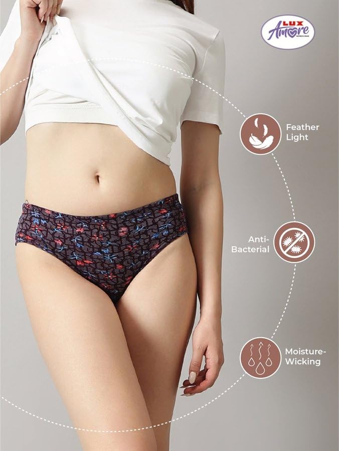 Image of Lux Amore Brasso Panty for Women - Value Pack| Leak-Resistant Period Panty | Stylish Dark Prints | Breathable & Durable Brasso Fabric | Confidence Wear (Color & Print May Vary)