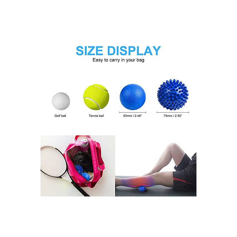 URAQT Spiky Massage Ball Set, 2 Pack Physical Therapy Massage Balls, Hard Lacrosse Ball & Spiky Massage Ball for Myofascial Release and Trigger Point Deep Tissue Massage (Blue) - Image 3