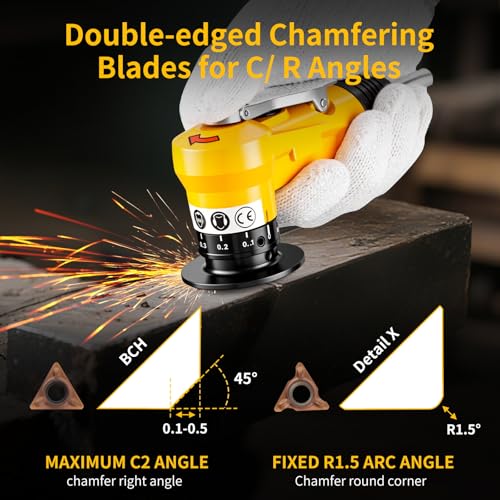 Image of Pneumatic Chamfering Tool, 30000 RPM Air Chamfer Tool with 6 Bearings & Complete Screw Kit for Deburring & Beveling, Includes 8 C & 6 R Blades, 45, 1 /4 inch Air Inlet for Metal, Wood, PVC, Acrylic