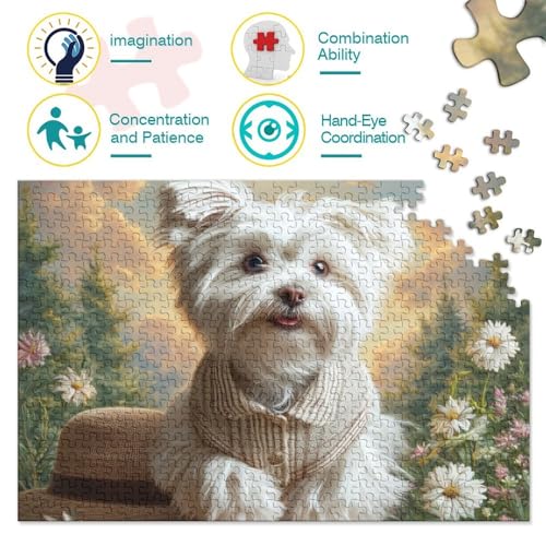 Rompecabezas de perro White Garden Leap el regalo de entretenimiento creativo ideal 3