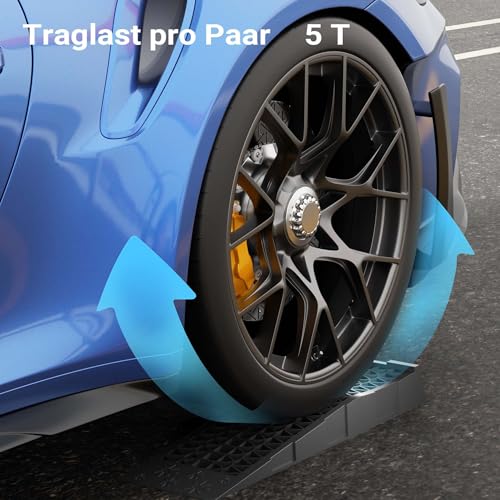 Wiltec Auffahrrampe 2er Set mit 5 t Traglast, robuste Autorampen aus PP, Unterlegkeile 70 x 20 x 7,8 cm, Flache Auffahrkeile für Pkw, Camper, Tiefe Fahrzeuge, ideal für Wartungsarbeiten