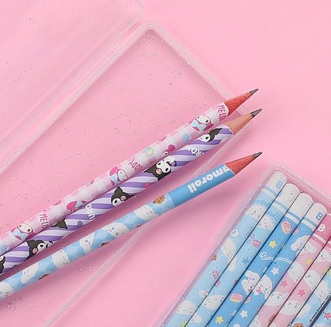Cute Pencils with Case, B Round Pencils, 8 Count (Pink)
