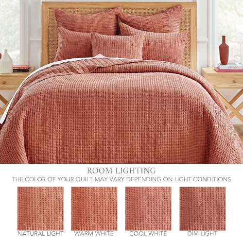 Image of Levtex Home Mills Waffle King Bedspread Set (120x104in) with 2 Pillow Shams (36x20in) - Adobe - Cotton King Size Bedspread Set - Soft, Pre-Washed