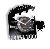 XXIN-BNSM 30cm Decorative Clock Clapperboard & Movie Cam Wall Clock Made of Real Vinyl Record Filming Record Vinyl Record Timepieces Modern Artwork Decoration for Room Decor