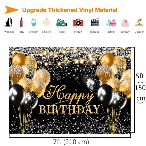 Fondo Fotográfico Black Gold 7x5ft para Fiesta miniatura 5