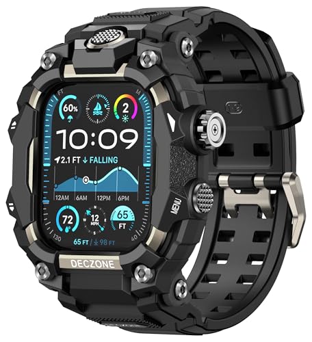 Deczone Band with Rugged Case Compatible with Apple Watch Bands 44mm (Series SE 6 5 4), Sport iwatch Bands Protective Bumper Cover for Men (44mm Titanium)