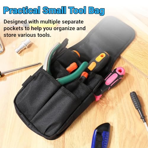 6 Taschen Werkzeugtasche mit Gürtel Werkzeuggürteltasche Polyester 13,5 * 25 Cm Gürtelhalter Gürteltasche Holstertasche für Elektriker-Arbeitswerkzeug
