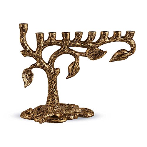 Zion Judaica Árbol de la vida artístico de Menorá (oro antiguo)