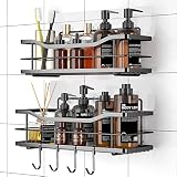 EAGMAK Shower Caddy with Hooks of 4, No Drilling Adhesive Shower Shelf Wall Mounted Shampoo Holder,