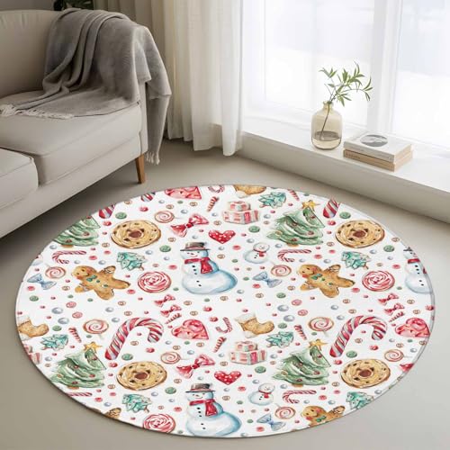 Qiaullityot Round Rugs 3Ft, Christmas Round Area Rug Indoor Throw