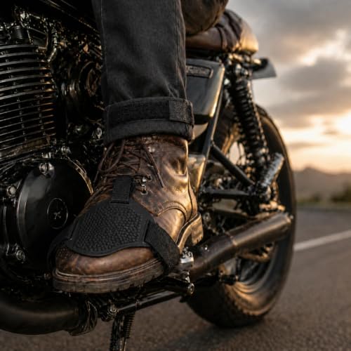 Image of Motorcycle Gear Shift Shoe Protector Pads Set of 2, Adjustable Non-Slip Rubber Gear Shifter Cover with Hook & Loop Strap for Riding Boots, Sports Bikes, Scooters, Commuter Motorcycles