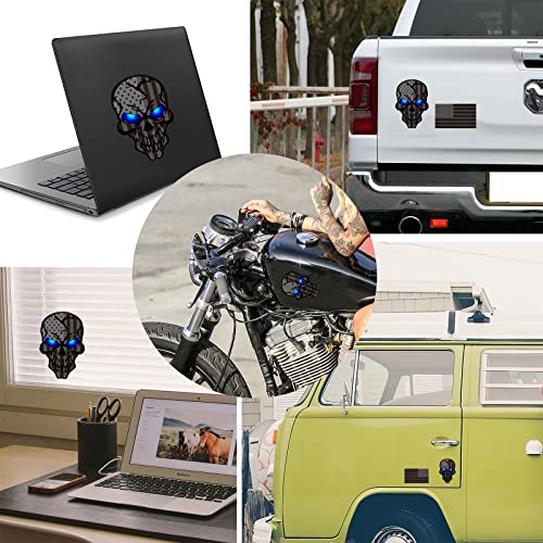 Image of 2 Pack 5.1 inchReflective All Black American Flag Skulls Sticker, Skull Decal with Black US Flags, UV Fade Resistant Vinyl Car Flags Stickers for Trucks Jeep Van Women Men Motorcycle Laptop Bumper Decals