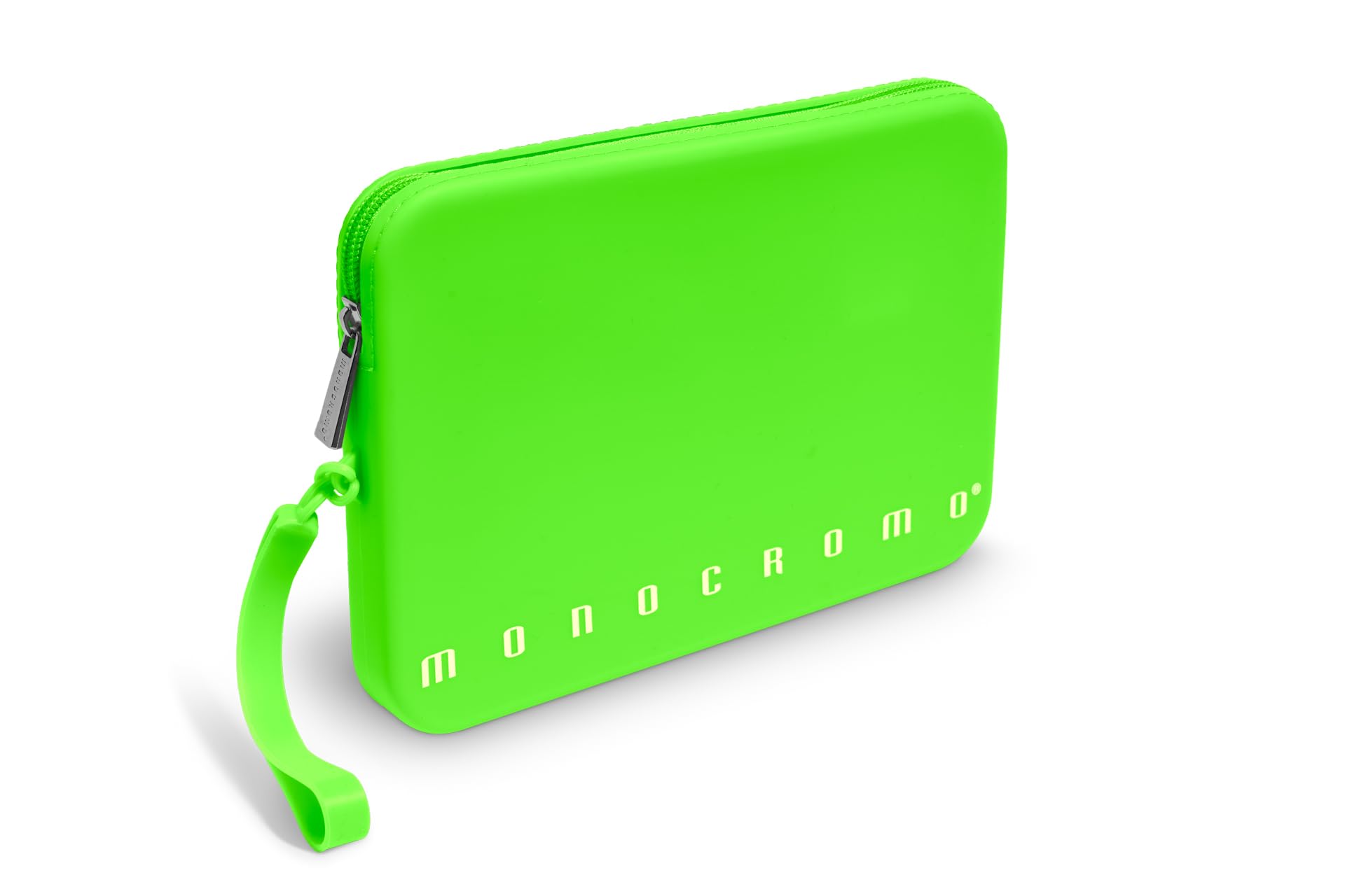 Pigna, Clutch Bag in Soft Silicone, Neon Monochrome, with Handle, Zipper, Green, Pack of 1