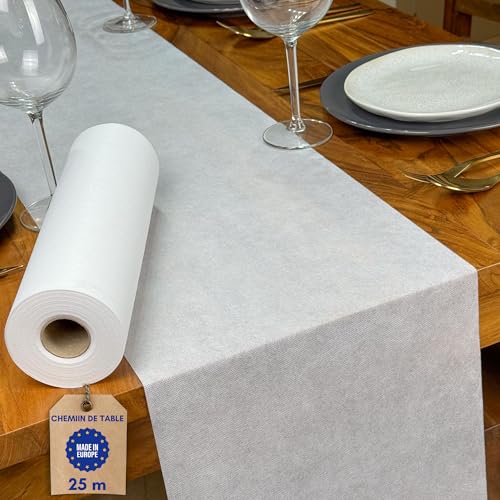 NATUARTE, Chemin de Table Blanc Intissé Jetable, Rouleau de Feutrine de 25 mètres x 30...