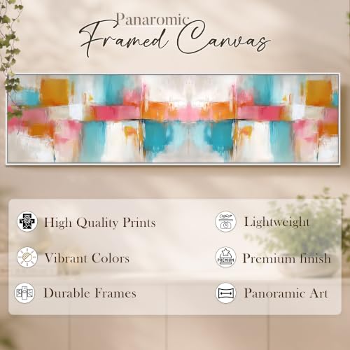 Image of PAINTINGMANTRA Multicolor Combination Wall Art Abstract Brush Stroke Paintings for Living Room, Home and Office Wall Decoration (13x47 Inch)