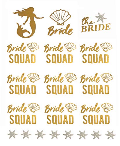 Bachelorettesy Bride To Be Gold Metallic Temporary Tattoos 100+ Designs Mermaid, Seashell, Beach, Tropical For Engagement & Bachelorette Party - Waterproof Nontoxic Lasting #TOP4