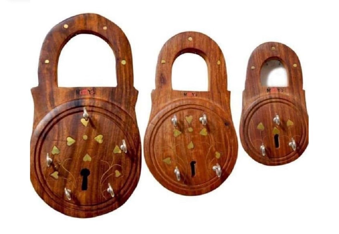 ALM Art Crafts/Rosewood LOCK Shape Key Holder | Key Stand for Wall