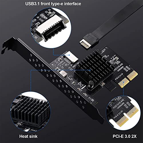 Tarjeta de expansión tipo E PCIe a USB 3.1 Gen2 frontal de 10 Gbps para panel interno de PC 3