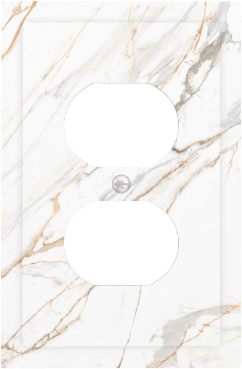 White Gold Marble Outlet Covers Light Switch Cover Decorative Duplex Wall Plate Electrical Switchcover Faceplate for Kitchen Bathroom Bedroom 5" x 3"