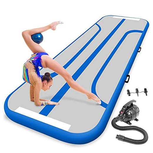 SereneLife Gymnastics Inflatable Air Tumbling Mat - 9.8Ft Outdoor/Home Indoor Gymnastics Mat Air Track Tumbling Mat - Floor Tumble Track Mats for Gymnastics, Yoga, Cheerleading SLGM3BL (Blue)