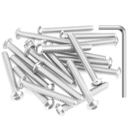 Image of 20 Pieces 1 /4-20 x 1-3 /4 inch Button Head Socket Cap Screws Bolts, HELIFOUNER 304 Stainless Steel (18-8) Screws, Bright Finish, Fully Threaded