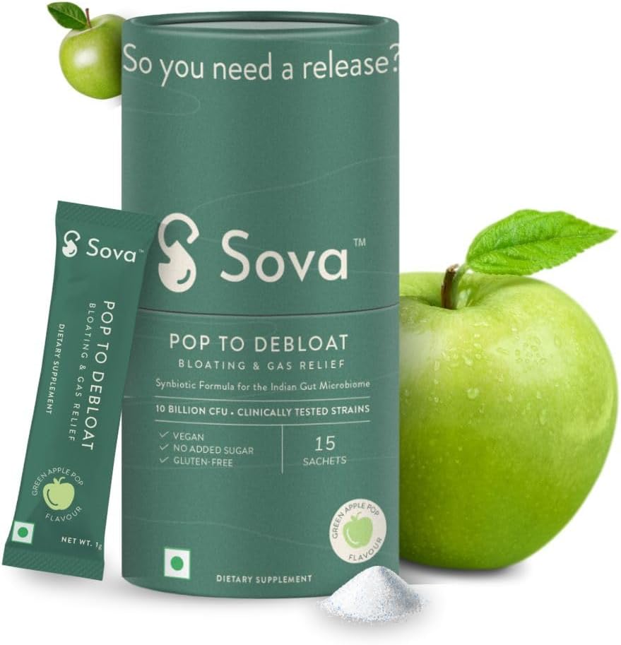 - Sova Pop To Debloat Powder Prevent Gassiness, Bloating & Discomfort with 10 Billion CFUs for Healthy Digestion | Clinically Researched Prebiotics, Probiotics & Digestive Enzymes | 15 Vegan Sachets